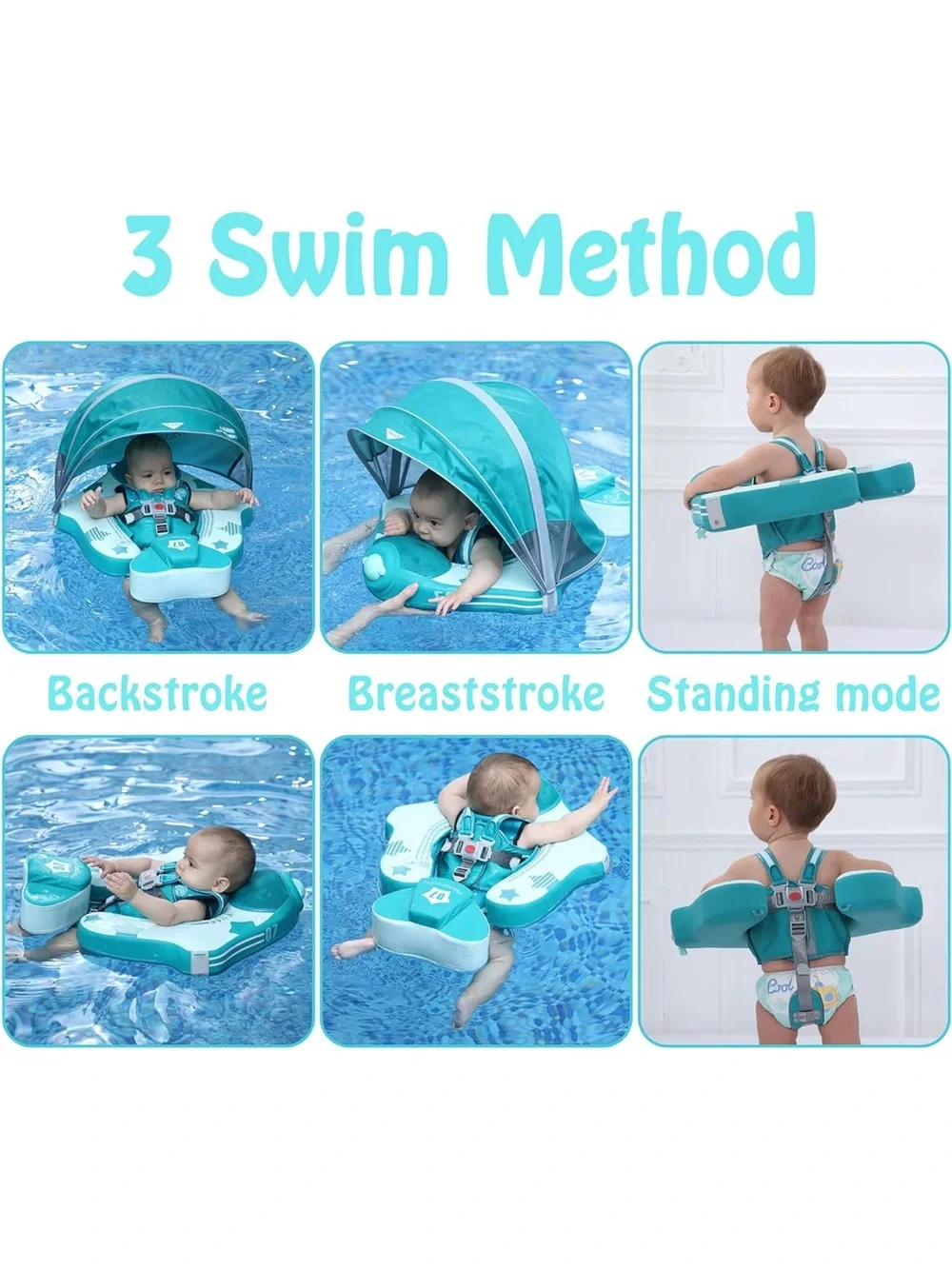 Mambo Baby Teal Swim Float with UPF50+ Sun Canopy